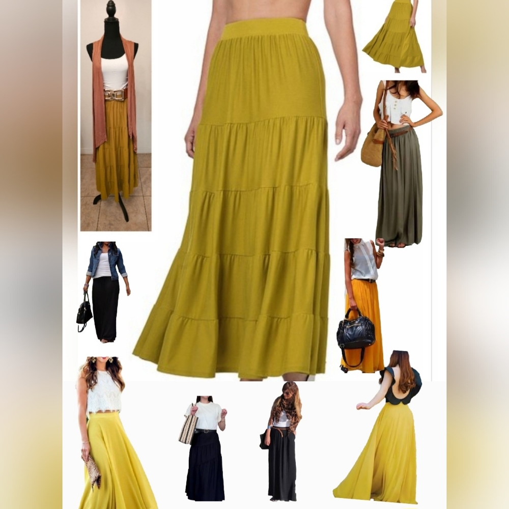 #290 LAST CHANCE!  🛑L, XL BOHO Elastic Waist Tiered Ruffle Maxi Skirt